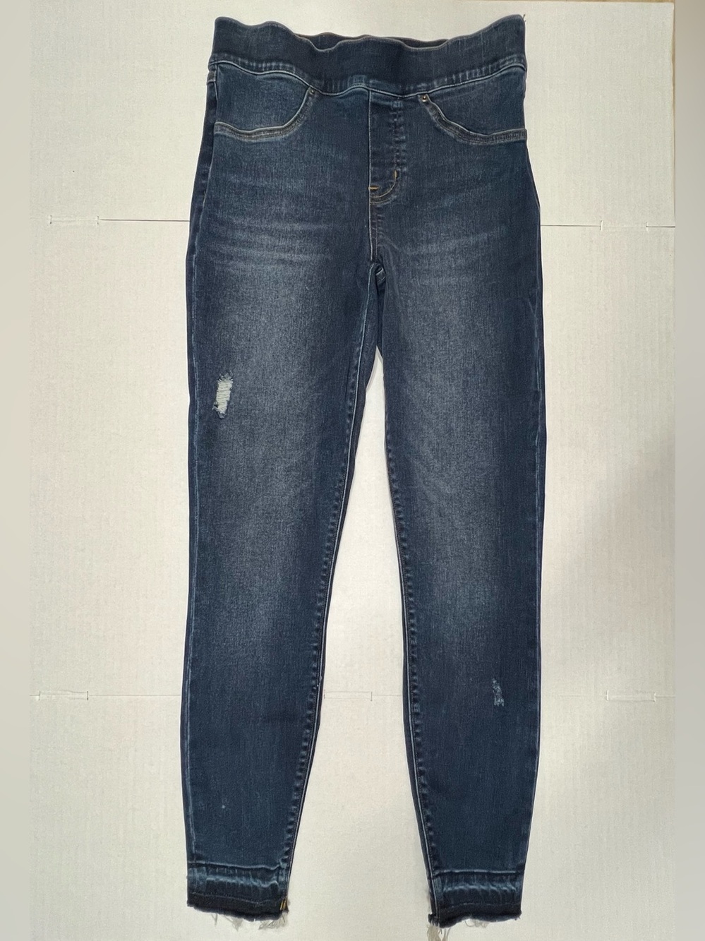 SPANX Dark Blue Skinny Jeggings - Distressed Stretch Denim